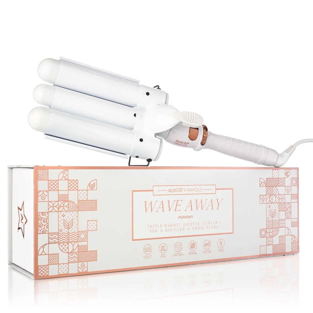 NIB Wave Away Triple Barrel Curler with Tourmaline Ceramic Barrels